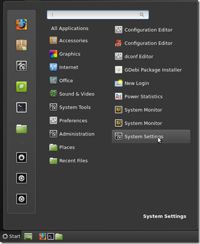 Menu in Linux Mint